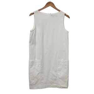 Theory Womens Mod Shift Eco Crunch Wash Dress Sz 6 White Sleeveless Pockets
